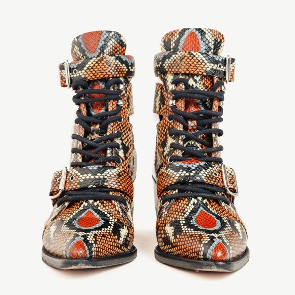 Chloe Rylee Multicolor Purple Python-Print Leather Ankle Boots - Picture 2 of 10